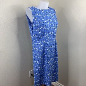 CDC Vintage Blue Sleeveless Floral Design Mini Dress Cotton Blend Sz 12 Zip